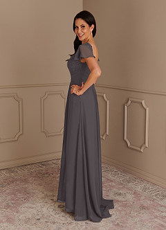 Azazie Gwenyth Mother of the Bride Dresses Steel Grey A-Line Lace Chiffon Dress image5