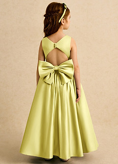 Azazie Nellia Robe Demoiselle D'honneur Fillette Robe Trapèze en Mat Satiné Arc Sorbet Citron image6