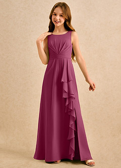 Azazie Chibi Girls Formal Sukienki dla dziewczynek sypiących kwiaty Linia A Pofałdowany Szyfon Długość podłogi Sukienka image4