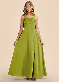Azazie Gia Junior Lemongrass A-Line Pleated Stretch Satin Dress image7