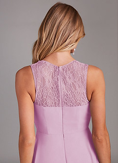 Azazie Vina Robes de demoiselle d'honneur Robe Trapèze en Mousseline de soie Dentelle Rose Bonbon image7