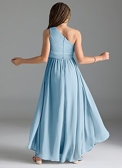 Azazie Mathilda Junior Robe Trapèze en Mousseline de soie Plissée Bleu Ciel image2