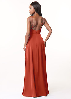 Azazie Brielle Bridesmaid Dresses Rust A-Line Cowl Spaghetti Straps Stretch Satin Dress image2