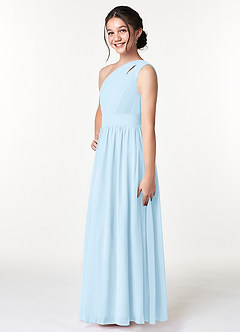 Azazie Molly Junior Vestido de Azul Cielo de Gasa de Corte en A con Plisado image4