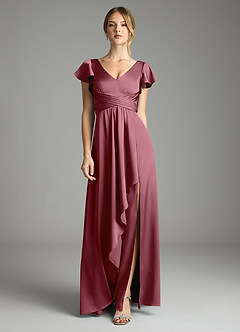 Azazie Omari Bridesmaid Dresses Desert Rose A-Line Stretch Satin Dress image3