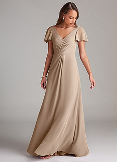 Azazie Soren Bridesmaid Dresses Taupe A-Line Ruched Chiffon Dress image5