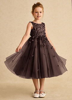 Azazie Lana Blumenmädchenkleider A-Linie ärmellos Matte Satin Kleid Ganache image5