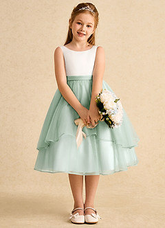 Azazie Rene Flower Girl Dresses Ivory Agave A-Line Bow Tulle Dress image6