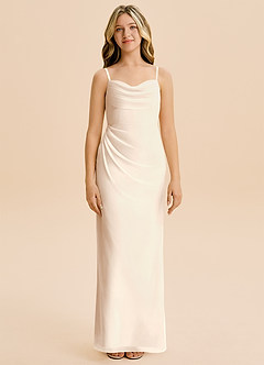 Azazie Mai Junior White Alabaster Sheath Pleated Chiffon Dress image3