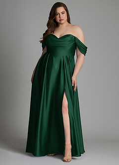 Azazie Loisa Bridesmaid Dresses Dark Green A-Line Off the Shoulder Stretch Satin Dress image8
