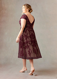 Azazie Sanna Kleider für die Brautmutter A-Linie Schaufel Spitze Tüll Kleid Dunkelweinrot Champagner image10
