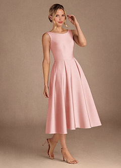 Azazie Fulton Mère de la mariée Robes Robe Trapèze en Satin extensible Plissée Rose Poudré image2
