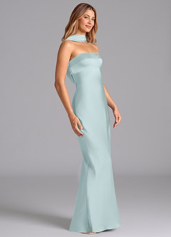 Azazie Lusinda Brudtärnklänningar Klä av Sjöjungfru i Stretch Satin Axelbandslös Dimma image6