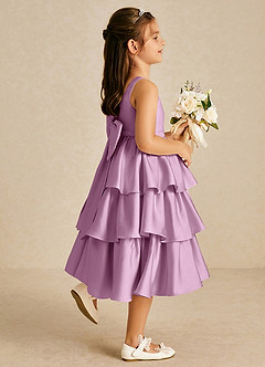 Azazie Margery Blumenmädchenkleider A-Linie Schleifen Stretch-Satin Kleid Blauregen image5
