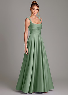 Azazie Azaria Bridesmaid Dresses Matcha A-Line Corset Stretch Satin Dress image4