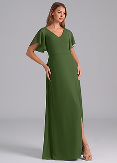 Azazie Ambrosia Brautjungfernkleider A-Linie Plissee Chiffon Kleid Olivgrün image4
