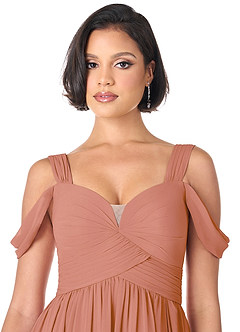 Azazie Lianne Brautjungfernkleider A-Linie Schulterfrei Chiffon Kleid Mai Tai image9