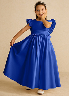 Azazie Piglette Flower Girl Dresses Royal Blue A-Line Bow Matte Satin Dress image6