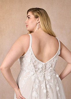 Azazie Jovana Abiti da Sposa Abito A-Line in Tulle con Scollo a U Diamante Bianco Sabbia image8