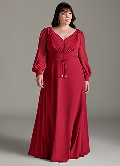 Azazie Sage Final Sale Cabernet A-Line Long Sleeve Chiffon Dress image6