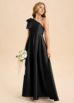 Azazie Penguin Junior Abito A-Line in Raso Elasticizzato Fiocco Nero image6