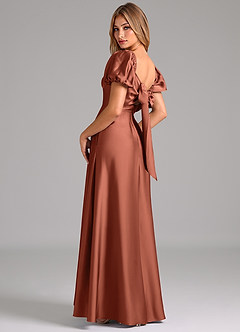 Azazie Fatima Bridesmaid Dresses Clay A-Line Pleated Stretch Satin Dress image2