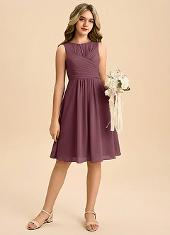 Azazie Skyla Junior Jurk van Chiffon met A-Lijn Geplooid Sangria image1