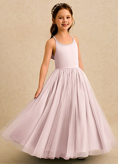 Azazie Aurora Blumenmädchenkleider A-Linie Schleifen Tüll Kleid Zartrosa image2
