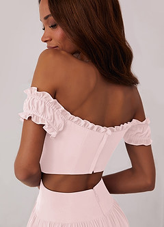Barbie ♥ Azazie Bridesmaid Dresses Blushing Pink A-Line Off the Shoulder Chiffon Convertible Dress image6
