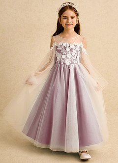 Azazie Zimi Flower Girl Dresses Vintage Mauve Ball-Gown Sweetheart Neckline Tulle Dress image7