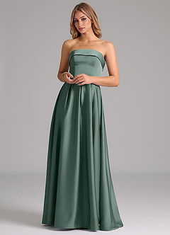 Azazie Lucienne Bridesmaid Dresses Sea Moss A-Line Strapless Stretch Satin Convertible Dress image4