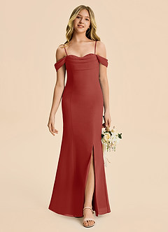 Azazie Nira Junior Terracotta Mermaid Ruched Chiffon Dress image4