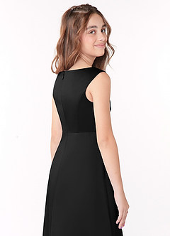 Azazie Sadia Junior Black A-Line Pleated Matte Satin Dress image4