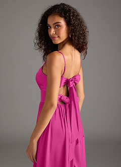 Azazie Zeya Bridesmaid Dresses Fuchsia A-Line Pleated Stretch Satin Dress image5