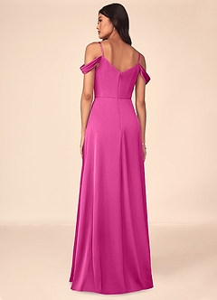 Azazie Ocean Brautjungfernkleider A-Linie V-Hals Gefaltet Stretch-Satin Kleid Fuchsia image4