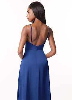Azazie Brielle Bridesmaid Dresses Royal Blue A-Line Cowl Spaghetti Straps Stretch Satin Dress image5