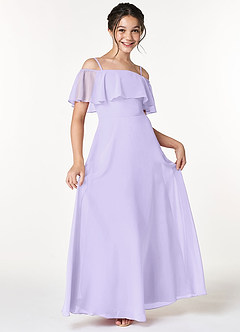 Azazie Maggie Junior Lilac A-Line Off the Shoulder Chiffon Dress image1
