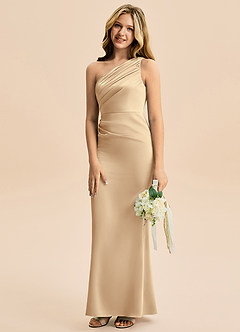 Azazie Akilah Junior Etui Plissee Stretch-Satin Kleid Champagner image5