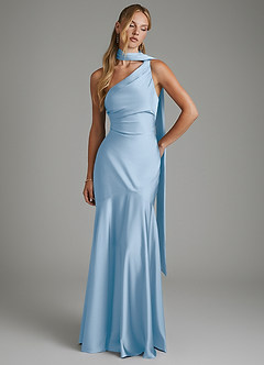 Azazie Amara At-home Try On Dresses Agave Mermaid One Shoulder Stretch Satin Dress image3