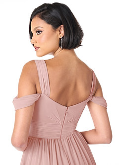 Azazie Lianne Abiti da Damigella Abito A-Line in Chiffon Spalle Scoperte Rosa Cipria image6