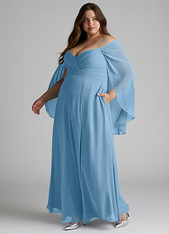 Azazie Cienna Bridesmaid Dresses Steel Blue A-Line Off the Shoulder Chiffon Dress image10