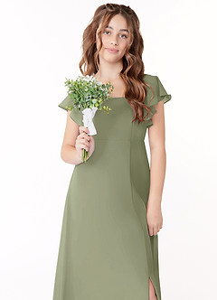 Azazie Bondi Junior Eucalyptus A-Line Bow Chiffon Dress image4