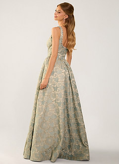 Cimaya Blau Ballkleid mit eckigem Ausschnitt und Jacquardmuster image2