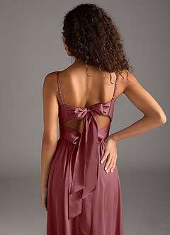 Azazie Zeya Robes de demoiselle d'honneur Robe Trapèze en Satin extensible Plissée Rose Du Désert image4