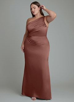 Azazie Akilah Vestidos de damas de honor Vestido Expresado de Satén Elástico de Corte Sirena con Un hombro image10