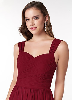 Azazie Zapheira Bridesmaid Dresses Burgundy A-Line Ruched Chiffon Dress image5