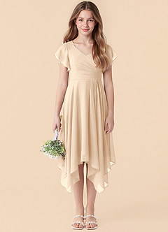 Azazie Janeaurelia Junior White Alabaster A-Line Pleated Chiffon Dress image1