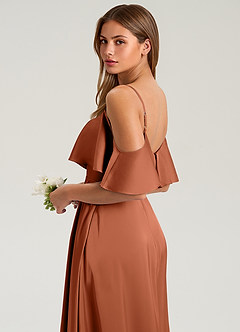 Azazie Jean Brautjungfernkleider A-Linie Schulterfrei Stretch-Satin Kleid Zedernrose image7