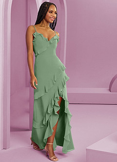 Barbie ♥ Azazie Jurken voor bruidsmeisjes Jurk van Chiffon met Kolom Matcha image4