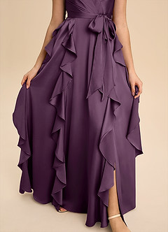 Azazie Peyton Junior Robe Trapèze en Satin extensible Plissée Prune image6